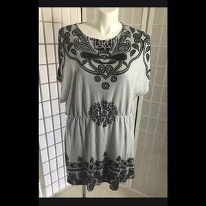 Caren Sport Sz 3X Elastic Waist Sky Grey Stretch Summer Paisley Print Dress